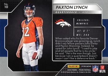 2016 Panini Prizm - Rookie Introductions #10 Paxton Lynch Back