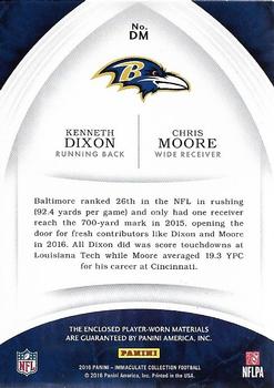 2016 Panini Immaculate Collection - Immaculate Dual Jerseys #DM Chris Moore / Kenneth Dixon Back