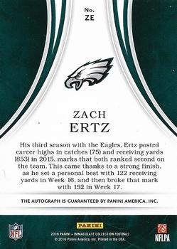 2016 Panini Immaculate Collection - Immaculate Eye Black Autographs #ZE Zach Ertz Back
