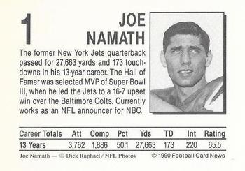 1990 Allan Kaye's Football Card News #1 Joe Namath Back