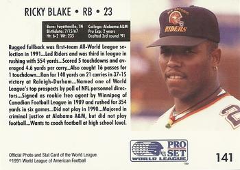 1991 Pro Set WLAF #141 Ricky Blake Back