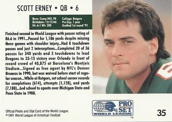 1991 Pro Set WLAF #35 Scott Erney Back