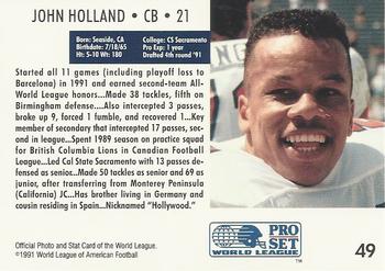 1991 Pro Set WLAF #49 John Holland Back