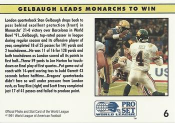 1991 Pro Set WLAF #6 Stan Gelbaugh Back