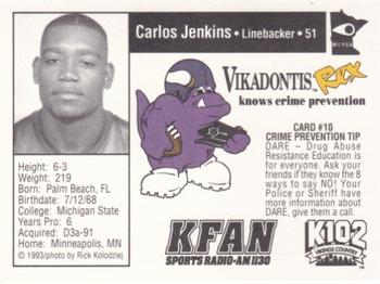 1993 Minnesota Vikings Police #10 Carlos Jenkins Back