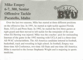 1993 BYU Cougars #NNO Mike Empey Back