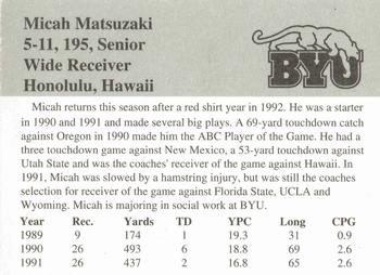 1993 BYU Cougars #NNO Micah Matsuzaki Back