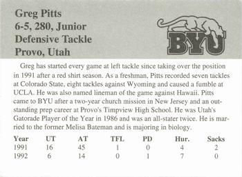 1993 BYU Cougars #NNO Greg Pitts Back