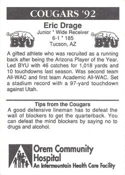 1992 BYU Cougars Safety #NNO Eric Drage Back