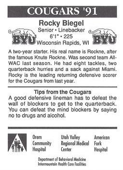 1991 BYU Cougars Safety #NNO Rocky Biegel Back