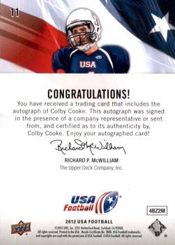 2012 Upper Deck USA Football - Autographs #11 Colby Cooke Back