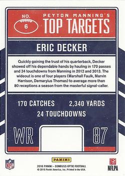 2016 Donruss Optic - Peyton Manning Top Targets #6 Eric Decker Back