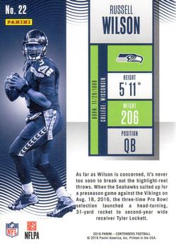 2016 Panini Contenders - Playoff Ticket #22 Russell Wilson Back