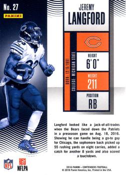 2016 Panini Contenders - Playoff Ticket #27 Jeremy Langford Back