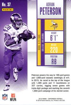 2016 Panini Contenders - Playoff Ticket #37 Adrian Peterson Back