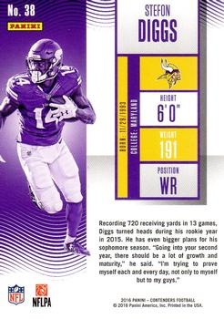 2016 Panini Contenders - Playoff Ticket #38 Stefon Diggs Back