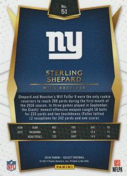 2016 Panini Select #51 Sterling Shepard Back