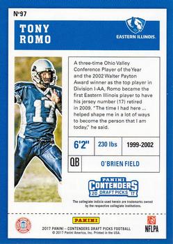 2017 Panini Contenders Draft Picks #97 Tony Romo Back