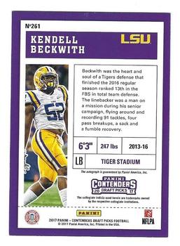 2017 Panini Contenders Draft Picks #261 Kendell Beckwith Back