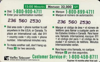 1995 7-Eleven VarTec Telecom Phone Cards #1 Steve Young Back
