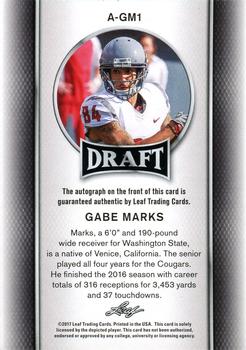 2017 Leaf Draft - Autographs #A-GM1 Gabe Marks Back