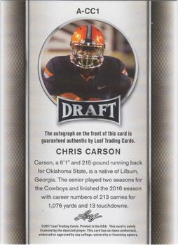 2017 Leaf Draft - Autographs Gold #A-CC1 Chris Carson Back