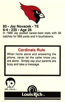 1989 Phoenix Cardinals Police #NNO Jay Novacek Back
