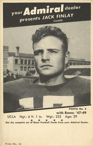 1950 Admiral TV Los Angeles Rams #4 Jack Finlay Front