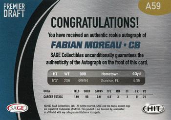 2017 SAGE HIT - Autographs #A59 Fabian Moreau Back