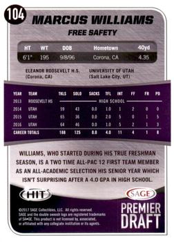 2017 SAGE HIT - Silver #104 Marcus Williams Back