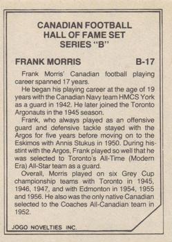 1983 JOGO CFL Hall of Fame Series B #B17 Frank Morris Back