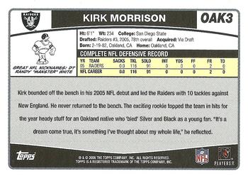 2006 Topps Oakland Raiders #OAK3 Kirk Morrison Back