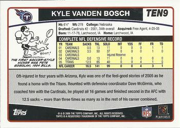 2006 Topps Tennessee Titans #TEN9 Kyle Vanden Bosch Back