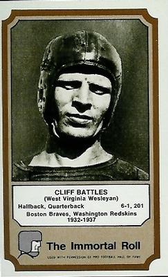 1974 Fleer Football Patches - Immortal Roll #NNO Cliff Battles Front