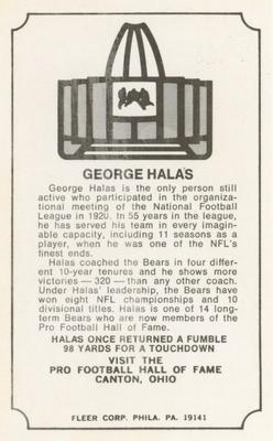 1974 Fleer Football Patches - Immortal Roll #NNO George Halas Back