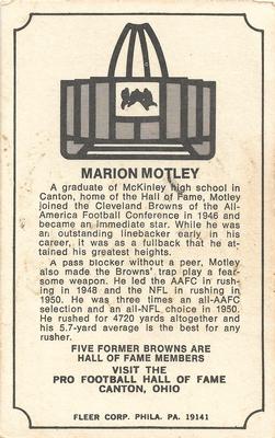 1974 Fleer Football Patches - Immortal Roll #NNO Marion Motley Back