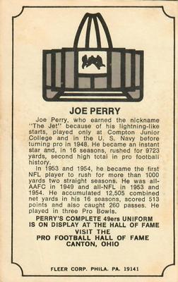 1974 Fleer Football Patches - Immortal Roll #NNO Joe Perry Back