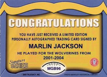 2002 TK Legacy Michigan Wolverines - Go Blue Autographs #MGB96 Marlin Jackson Back