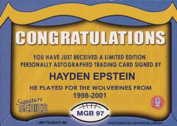 2002 TK Legacy Michigan Wolverines - Go Blue Autographs #MGB97 Hayden Epstein Back