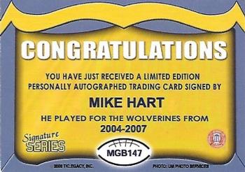 2002 TK Legacy Michigan Wolverines - Go Blue Autographs #MGB147 Mike Hart Back