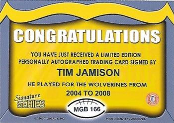 2002 TK Legacy Michigan Wolverines - Go Blue Autographs #MGB166 Tim Jamison Back