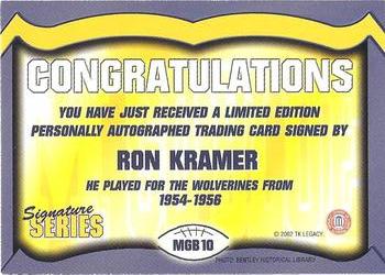 2002 TK Legacy Michigan Wolverines - Go Blue Autographs #MGB10 Ron Kramer Back