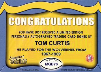 2002 TK Legacy Michigan Wolverines - Go Blue Autographs #MGB76 Tom Curtis Back