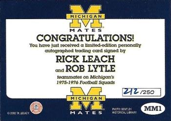 2002 TK Legacy Michigan Wolverines - Mates Autographs #MM1 Rick Leach / Rob Lytle Back