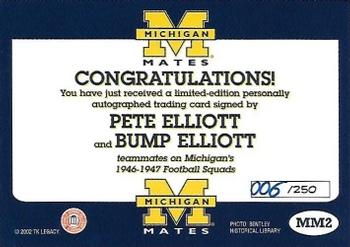 2002 TK Legacy Michigan Wolverines - Mates Autographs #MM2 Pete Elliott / Bump Elliott Back