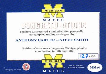 2002 TK Legacy Michigan Wolverines - Mates Autographs #MM16 Steve Smith / Anthony Carter Back