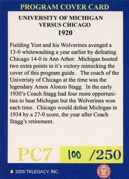 2002 TK Legacy Michigan Wolverines - Program Covers #PC7 1920 vs Chicago Back