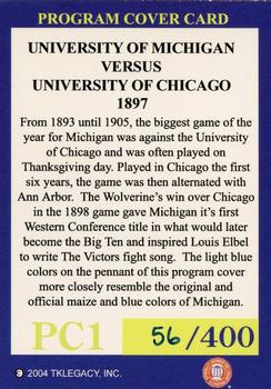 2002 TK Legacy Michigan Wolverines - Program Covers #PC1 1897 vs. Chicago Back