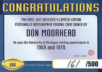 2002 TK Legacy Michigan Wolverines - Quarterback Club Autographs #QB6 Don Moorhead Back