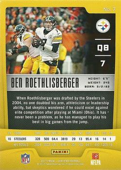 2017 Panini Certified #7 Ben Roethlisberger Back